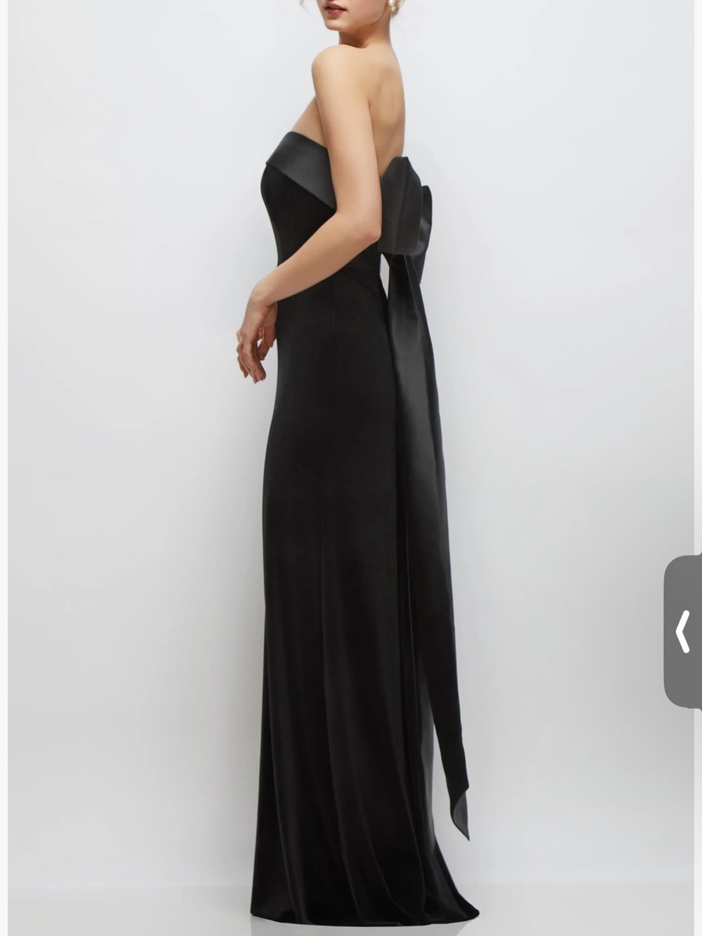 After Six Strapless Black Satin Gown with Back Bow